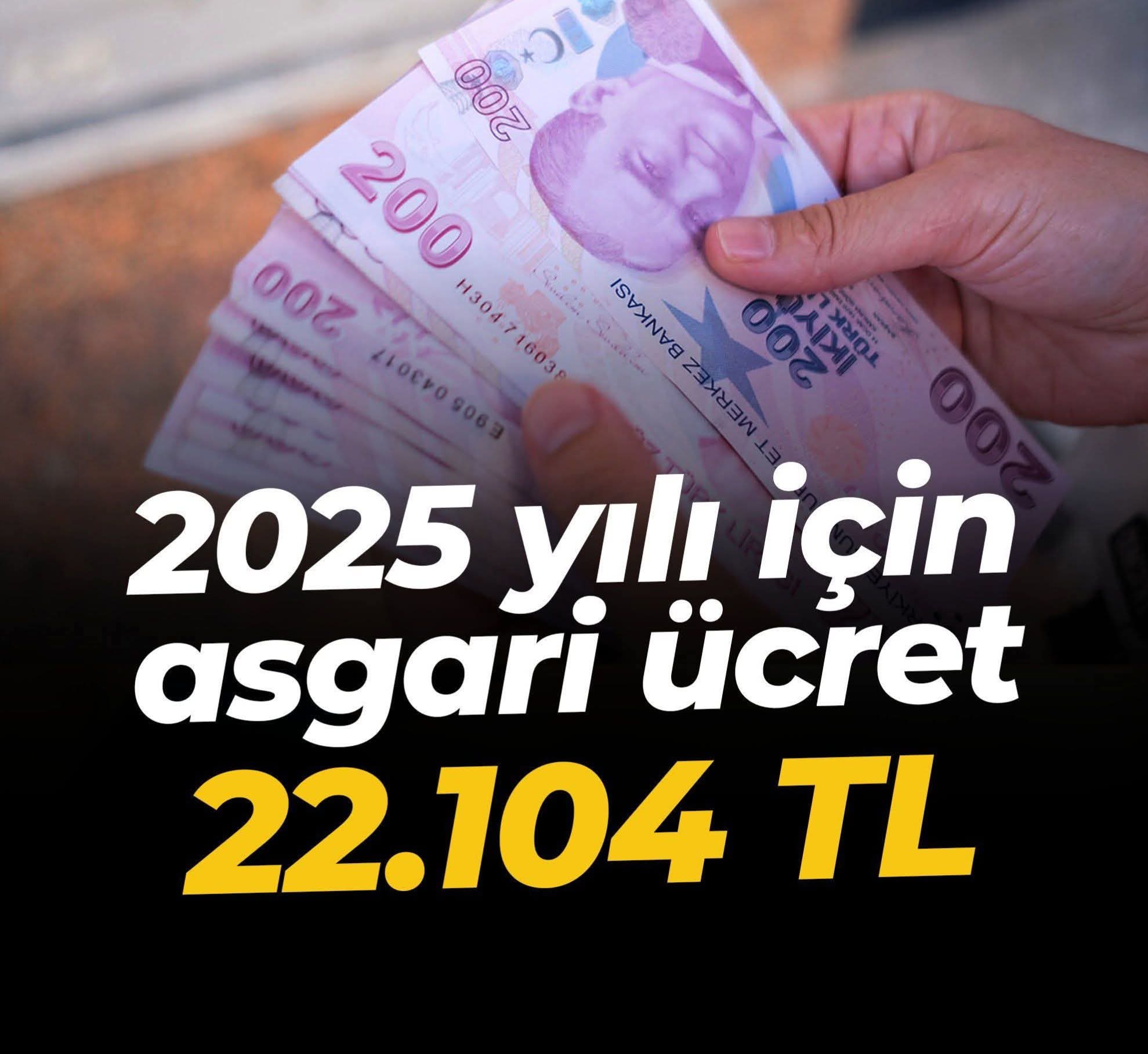 ASGARİ ÜCRET 22 BİN 104 LİRA OLDU