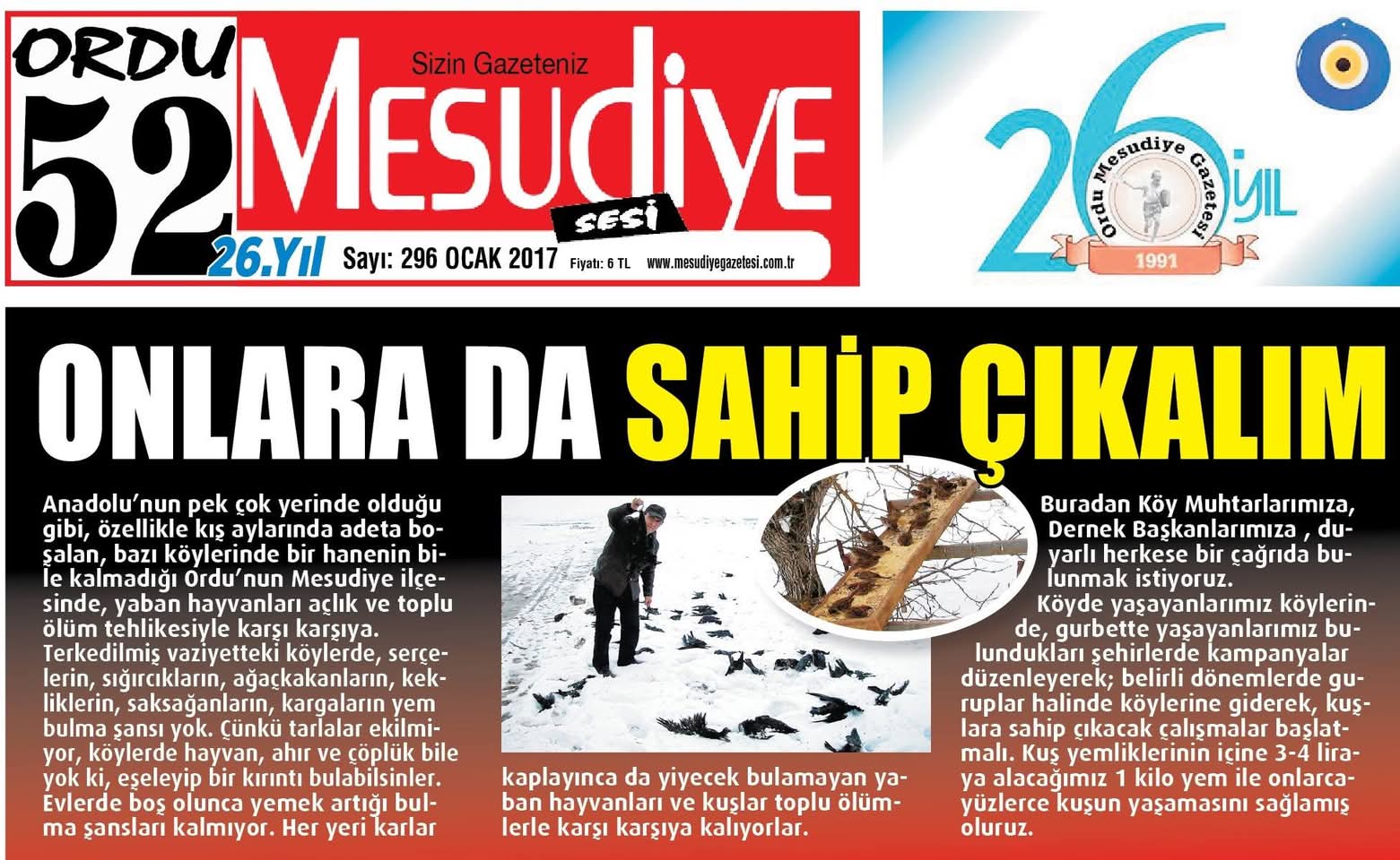ORDU MESUDİYE GAZETESİ'NDEN HAYVANLARA SAHİP ÇIKMA ÇAĞRISI